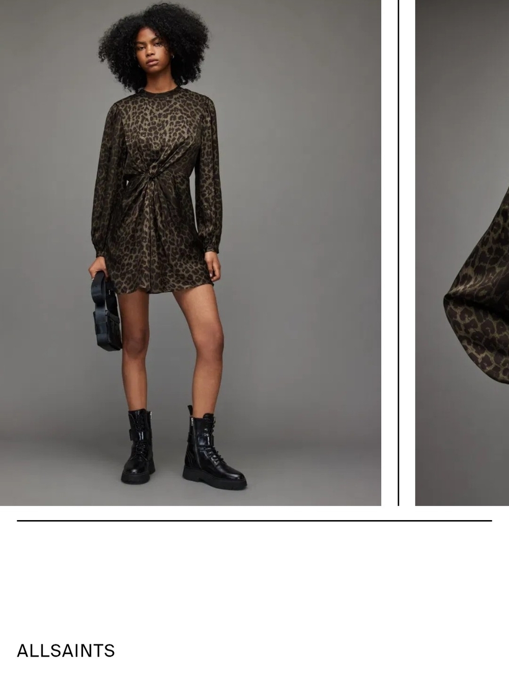 AllSaints Olive Leopard Print Tie-Waist Mini Dress